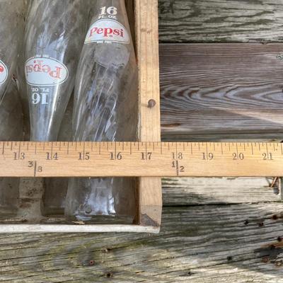 LOT 171: Wood Crate with Collection of Vintage Glass Pepsi Bottles