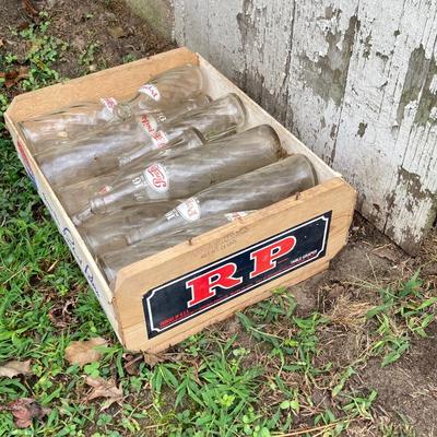 LOT 171: Wood Crate with Collection of Vintage Glass Pepsi Bottles