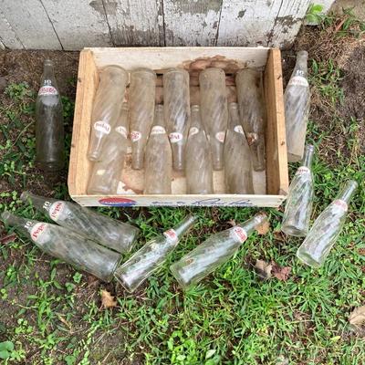 LOT 171: Wood Crate with Collection of Vintage Glass Pepsi Bottles
