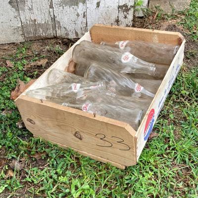 LOT 171: Wood Crate with Collection of Vintage Glass Pepsi Bottles