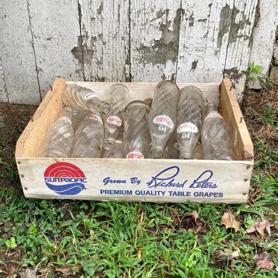 LOT 171: Wood Crate with Collection of Vintage Glass Pepsi Bottles