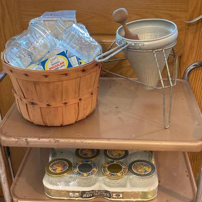 LOT 172: Rolling Metal Cart with Canning Supplies and Books