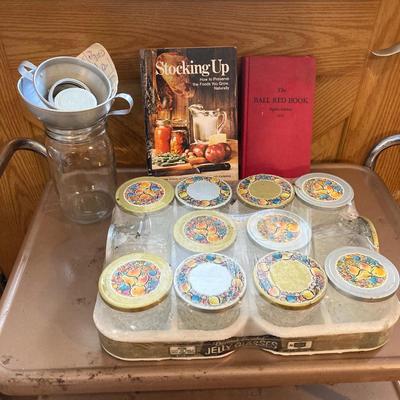 LOT 172: Rolling Metal Cart with Canning Supplies and Books