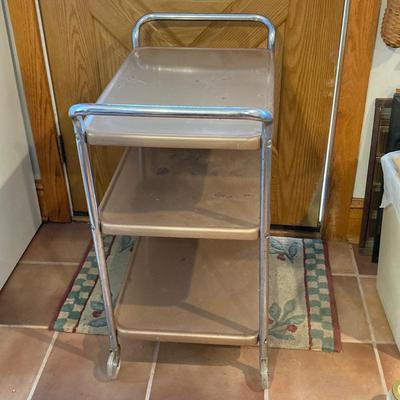 LOT 172: Rolling Metal Cart with Canning Supplies and Books