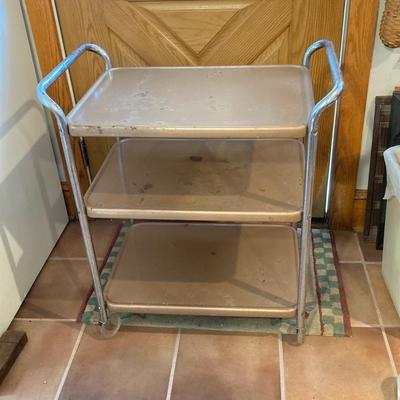 LOT 172: Rolling Metal Cart with Canning Supplies and Books