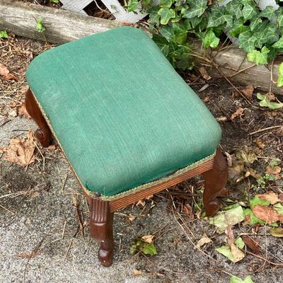 LOT 173: Vintage Ornate Wood Table with Foot Stool and Accent Pillow