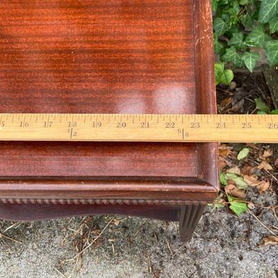 LOT 173: Vintage Ornate Wood Table with Foot Stool and Accent Pillow