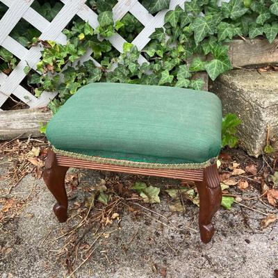 LOT 173: Vintage Ornate Wood Table with Foot Stool and Accent Pillow