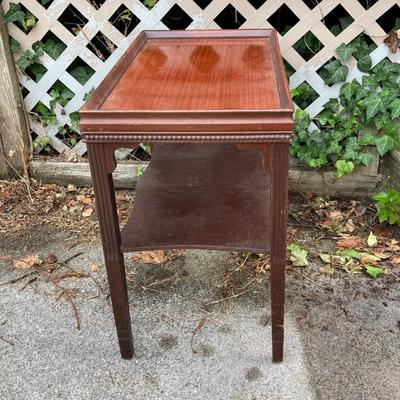 LOT 173: Vintage Ornate Wood Table with Foot Stool and Accent Pillow