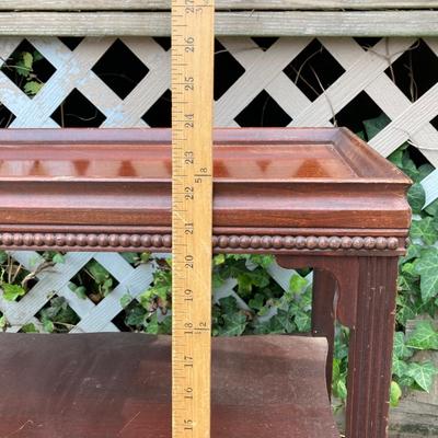 LOT 173: Vintage Ornate Wood Table with Foot Stool and Accent Pillow