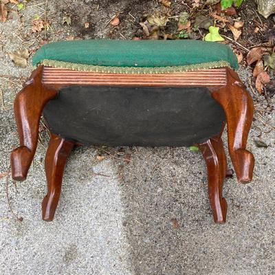 LOT 173: Vintage Ornate Wood Table with Foot Stool and Accent Pillow