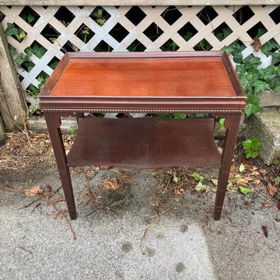 LOT 173: Vintage Ornate Wood Table with Foot Stool and Accent Pillow