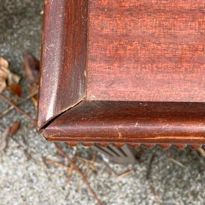 LOT 173: Vintage Ornate Wood Table with Foot Stool and Accent Pillow