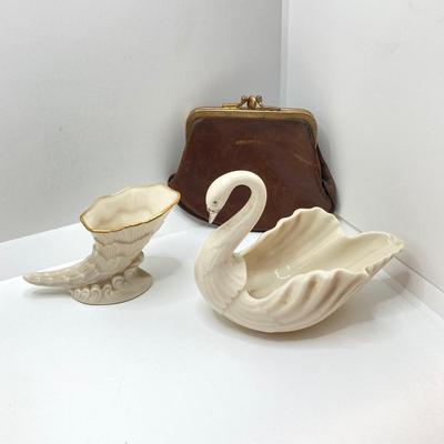 LOT 175: Antique / Vintage Ladies' Collection - Beautiful Heart Shaped Trinket Dish, Lenox China Swan / Cornucopia, USN Navy...