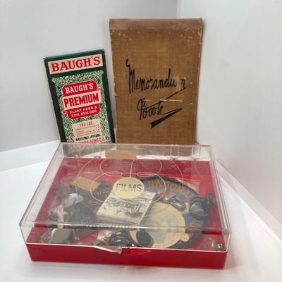 LOT 177: Antique / Vintage Collection - Abbotts Dairy (June Allyson) Bottle Lid / Pins, Jewelry, Pocket Postal Scales, Farmers'...