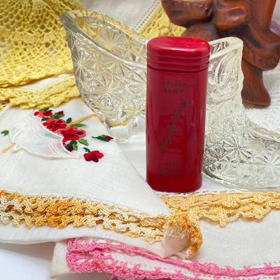 LOT 178: Vintage Beautiful Raumschmuck Made in West Germany Wall Hanging Plaque, Hand Vanity Mirror, Daisy Snowflake Glass Shoe / Hat,...