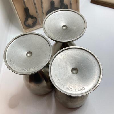 LOT 179: Vintage Metawa Holland Pewter Goblets, Metal Skewers, Framed Artwork "The House by the Side of the Road", Mini...