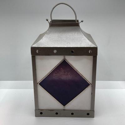 LOT 180: Stained Glass Lantern Candle Holder, Hydrangea Yankee Candle, "Little Kitchen" Framed Artwork and Decorative Storage /...