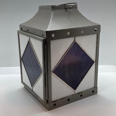 LOT 180: Stained Glass Lantern Candle Holder, Hydrangea Yankee Candle, "Little Kitchen" Framed Artwork and Decorative Storage /...