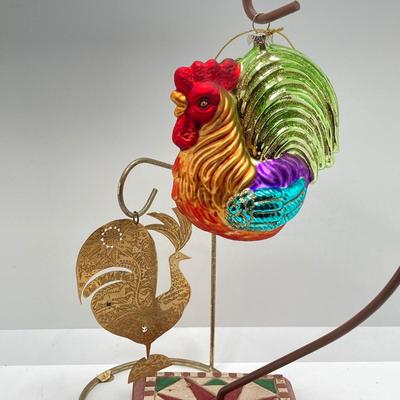LOT 182: Large Decorative Rooster / Hen Collection - Cast Iron, Party-Lite and More