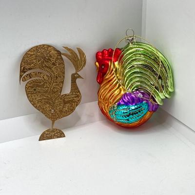 LOT 182: Large Decorative Rooster / Hen Collection - Cast Iron, Party-Lite and More