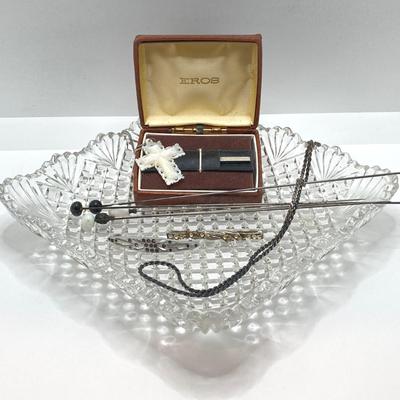 LOT 185: Vintage Jewelry (Hat Pins, File, Chains) - Sterling and More