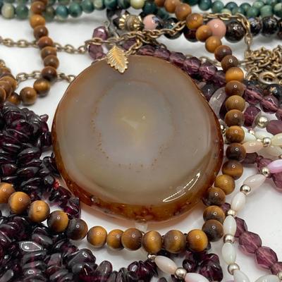 LOT 186: Vintage Pendant and Beaded Jewelry - Tiger's Eye Necklace with 14KT Clasp and 925 Sterling Included