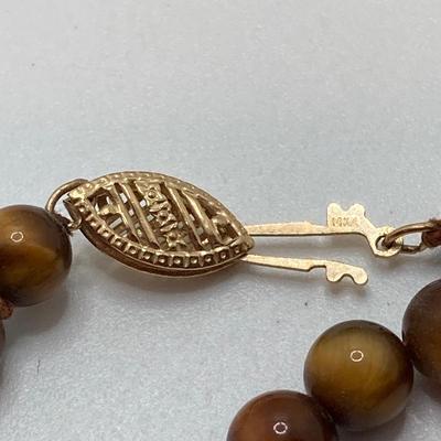 LOT 186: Vintage Pendant and Beaded Jewelry - Tiger's Eye Necklace with 14KT Clasp and 925 Sterling Included