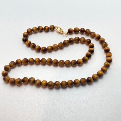 LOT 186: Vintage Pendant and Beaded Jewelry - Tiger's Eye Necklace with 14KT Clasp and 925 Sterling Included