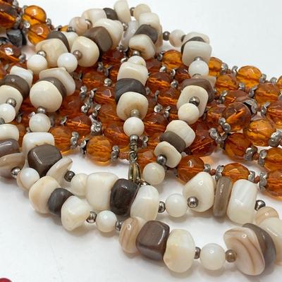 LOT 187: Vintage Signed Coro Double Sided Pendant Necklace, Beaded Necklaces, Mary Kay Charm and Scotland Scarf