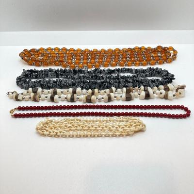 LOT 187: Vintage Signed Coro Double Sided Pendant Necklace, Beaded Necklaces, Mary Kay Charm and Scotland Scarf