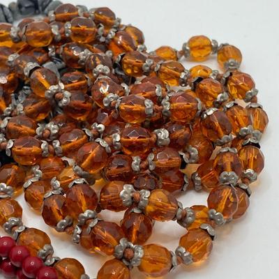 LOT 187: Vintage Signed Coro Double Sided Pendant Necklace, Beaded Necklaces, Mary Kay Charm and Scotland Scarf
