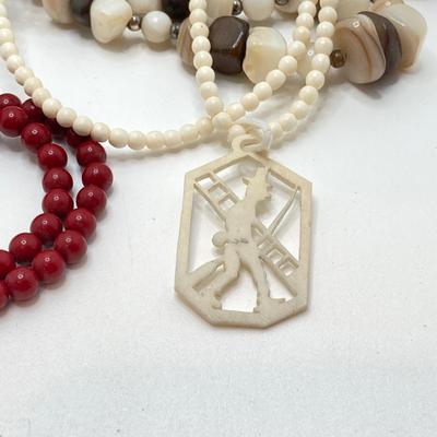 LOT 187: Vintage Signed Coro Double Sided Pendant Necklace, Beaded Necklaces, Mary Kay Charm and Scotland Scarf