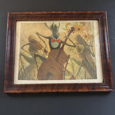 LOT 188: Copper Lion Trinket Tray, Framed Copper Art, Anthropomorphic Grasshoppers Playing Musical Instruments, Photos of Mounted...