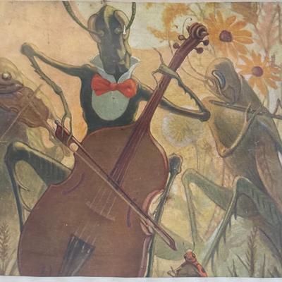LOT 188: Copper Lion Trinket Tray, Framed Copper Art, Anthropomorphic Grasshoppers Playing Musical Instruments, Photos of Mounted...