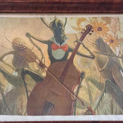 LOT 188: Copper Lion Trinket Tray, Framed Copper Art, Anthropomorphic Grasshoppers Playing Musical Instruments, Photos of Mounted...
