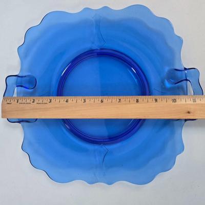LOT 191: Colbalt Blue Glass Collection: Pitcher, Candlesticks, Plate and Vases