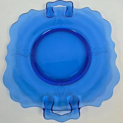 LOT 191: Colbalt Blue Glass Collection: Pitcher, Candlesticks, Plate and Vases