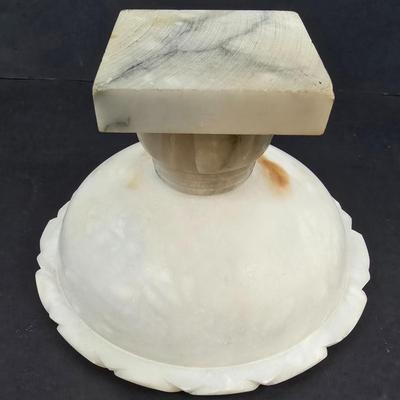 LOT 193: Vintage Alabaster Bird Bath/Holy Water Bowl and Alabaster Compote