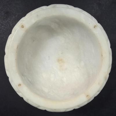 LOT 193: Vintage Alabaster Bird Bath/Holy Water Bowl and Alabaster Compote
