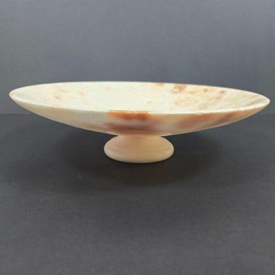LOT 193: Vintage Alabaster Bird Bath/Holy Water Bowl and Alabaster Compote