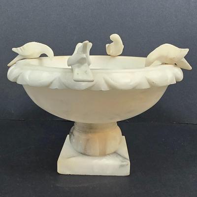 LOT 193: Vintage Alabaster Bird Bath/Holy Water Bowl and Alabaster Compote