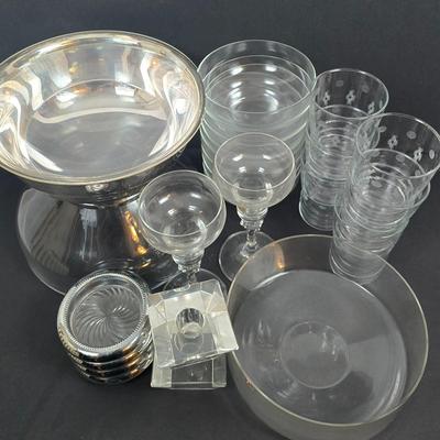 LOT 194: Newport by Gorham Silver Plate Bowl, German Crystal Candlesticks, Cut Crystal Candle Holders & More