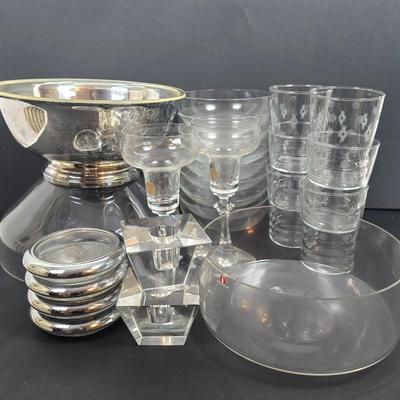 LOT 194: Newport by Gorham Silver Plate Bowl, German Crystal Candlesticks, Cut Crystal Candle Holders & More