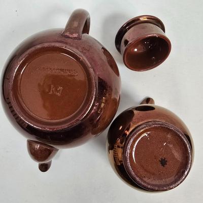 LOT 196: Vintage Stangl Pottery 3-Tier Tidbit Tray, Copper Lusterware Teapot & Creamer & More