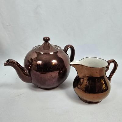 LOT 196: Vintage Stangl Pottery 3-Tier Tidbit Tray, Copper Lusterware Teapot & Creamer & More