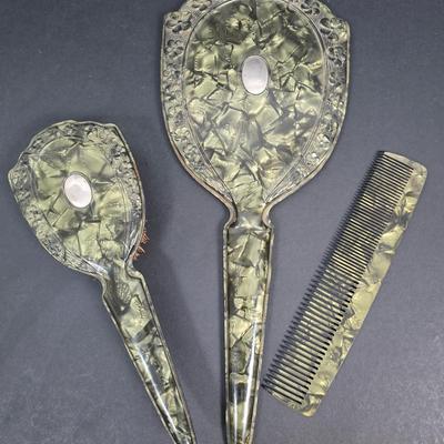 LOT 199: Ladies' Vanity Set with Vintage Handkerchiefs