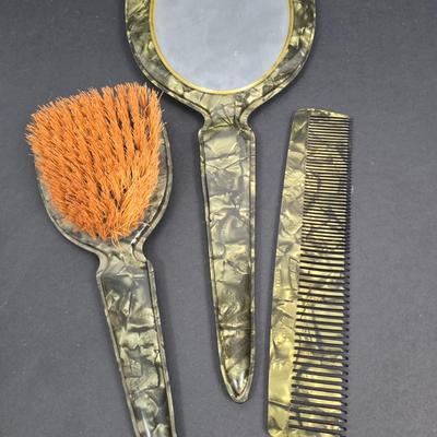 LOT 199: Ladies' Vanity Set with Vintage Handkerchiefs