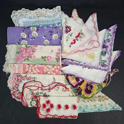 LOT 199: Ladies' Vanity Set with Vintage Handkerchiefs