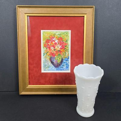 LOT 200: Painting with Milk Glass Vase